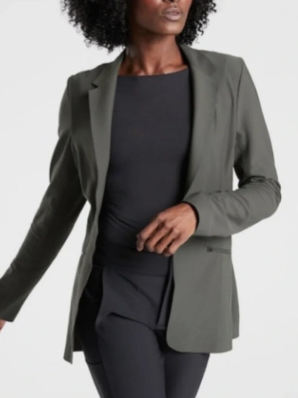 Athleta Interstellar Blazer jacket size 14 olive gray-green stretch washable